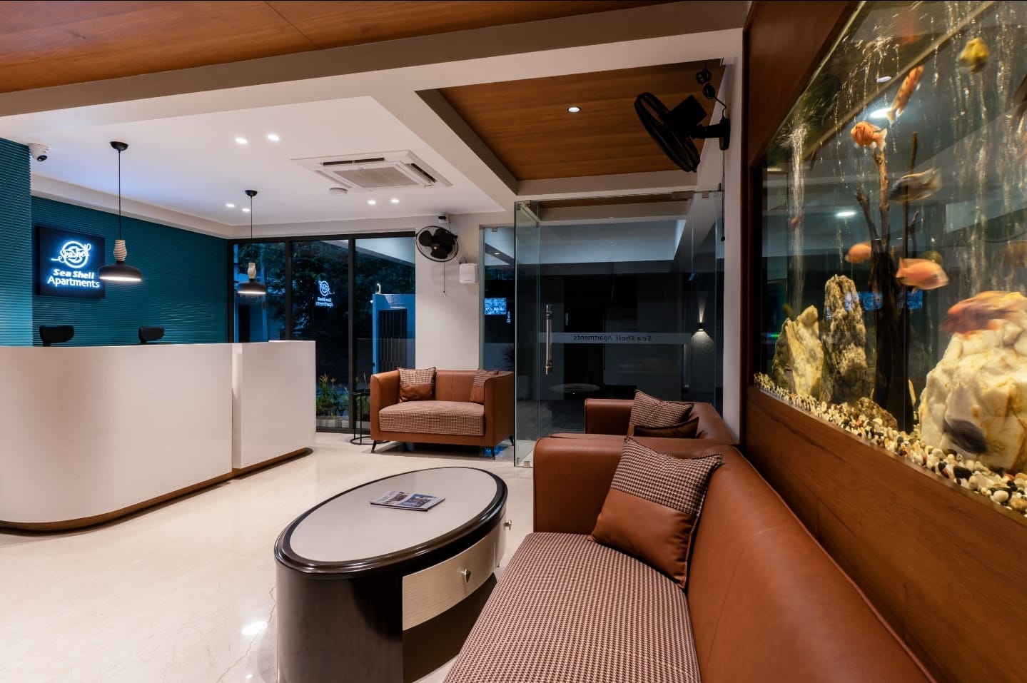 Reception lounge with aquarium
